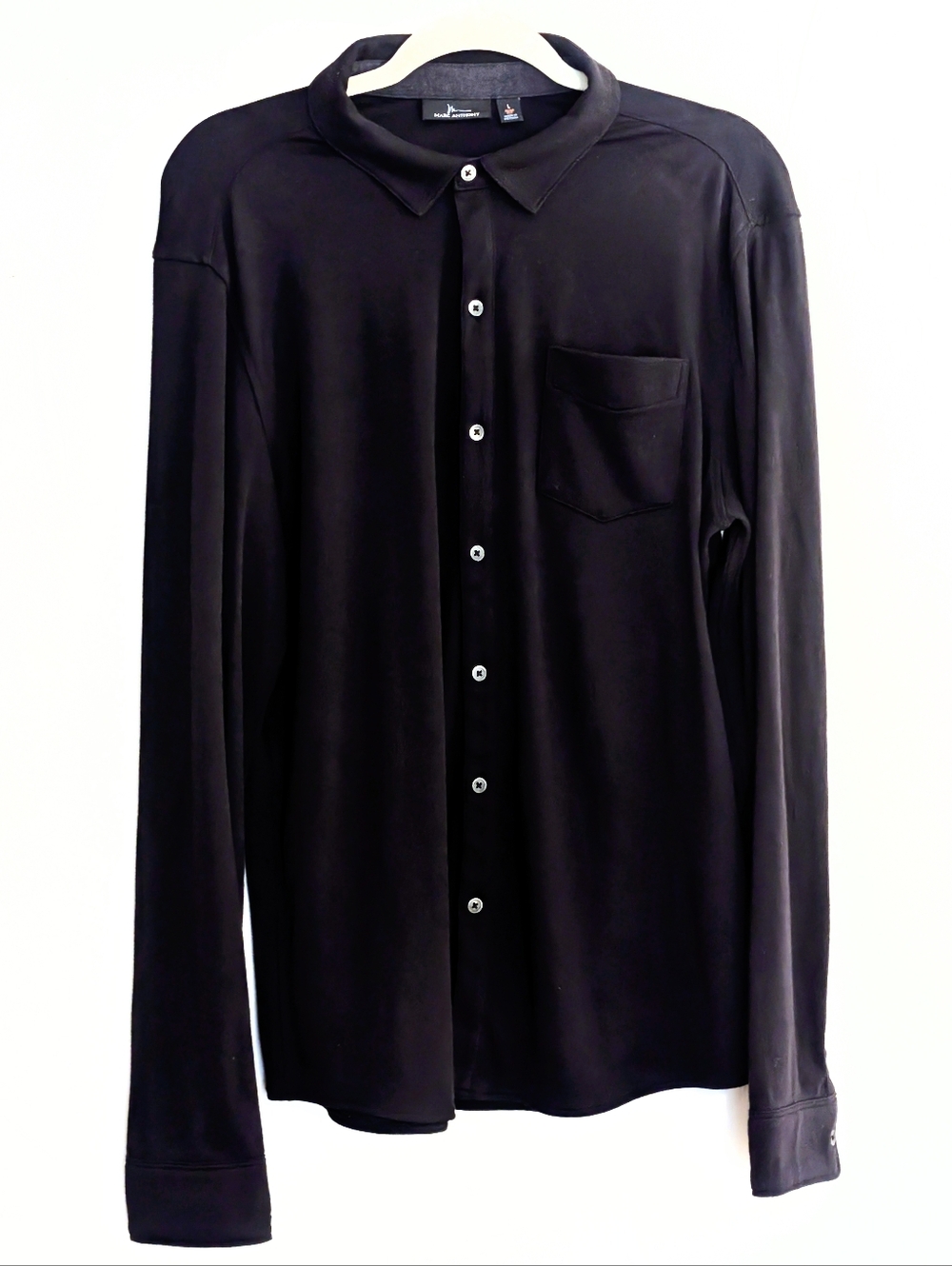 Marc Anthony Slim Fit Black Knit Shirt Mens L Stretch Button Long Sleeve Modern